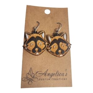 Rustle‑Tail Raccoon Wood Drop Earrings